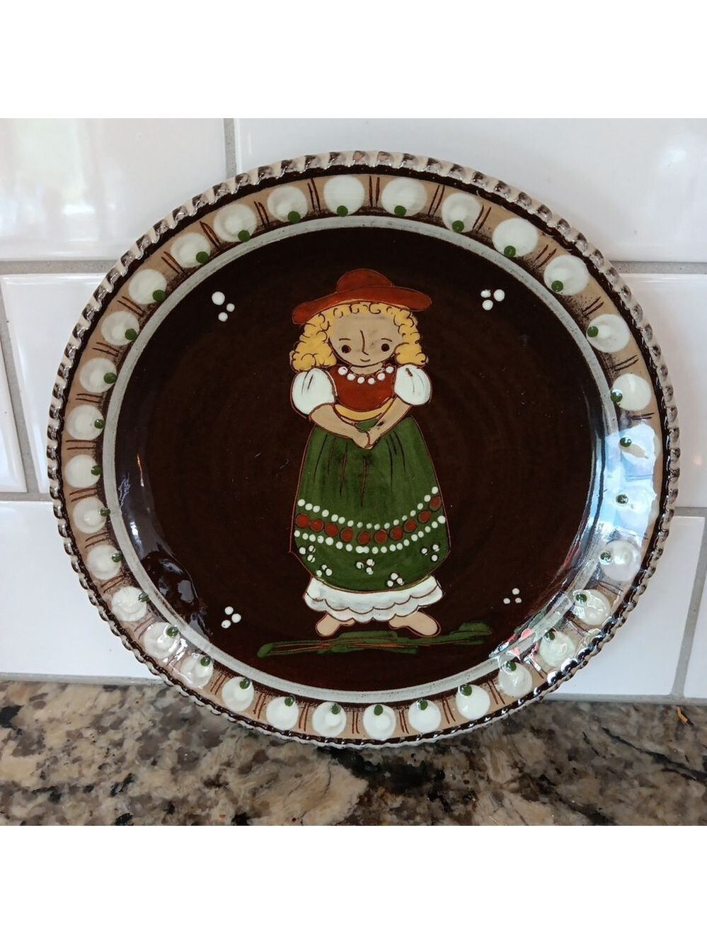 Kohler Biel Handerbeit Art Pottery Bowl Signed Swiss Folk Art Girl Switzerland